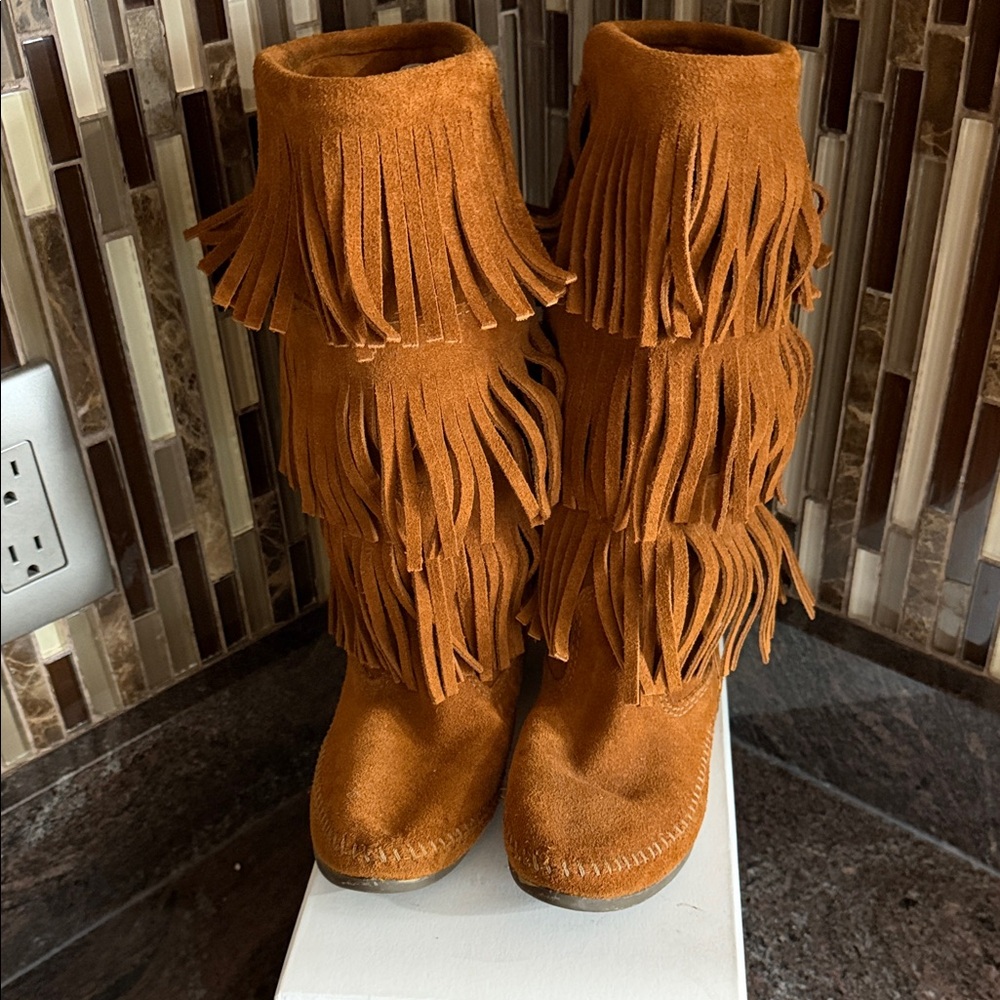 Fringe Suede Boots - Tan
